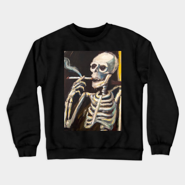 Skeleton Smoking a Cigarette Crewneck Sweatshirt by maxcode